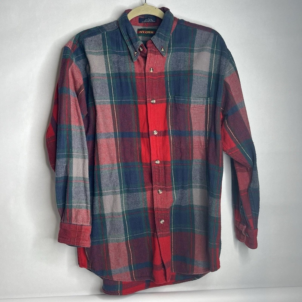 Ivy Crew M Shirt Mens Red Green Plaid Flannel Button Down Vintage